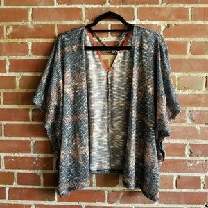 (JOLT) Open Knit Aztec Print Cardigan